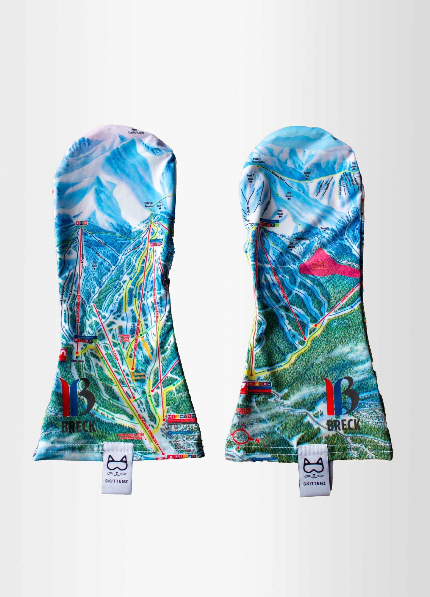 Breckenridge Ski or Snowboard Trail Map Skins for Mittens or Gloves