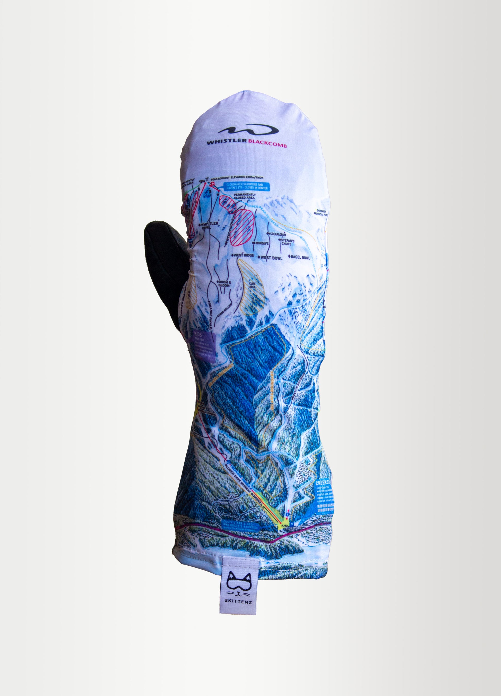 Whistler Blackcomb Ski or Snowboard Trail Map Skins for Mittens or Gloves